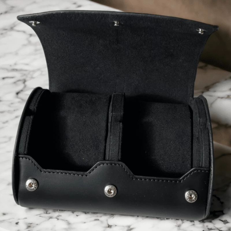 Helvecy Custodia in pelle nera - 2 orologi