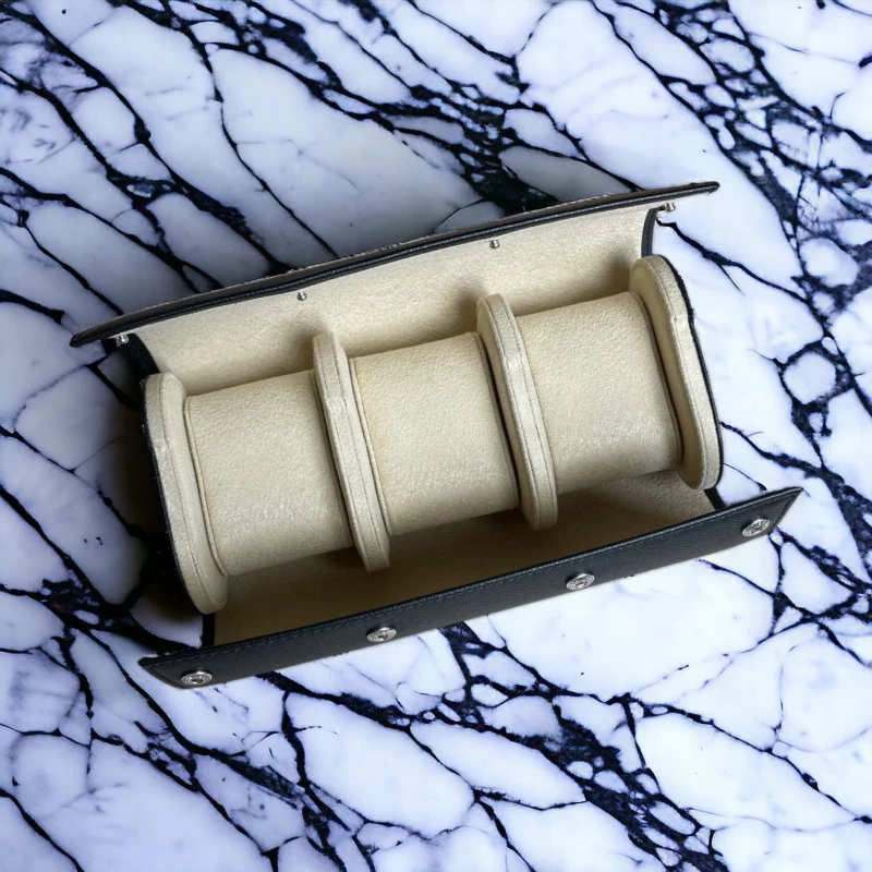 Helvecy Etui en cuir noir - 3 montres